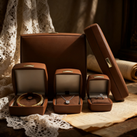 Étui de voyage pour bijoux en cuir PU marron, emballage luxueux, boîtes de rangement pour bijoux, boîtes cadeaux pour bagues, bracelets, ensembles personnalisés