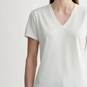 Últimos Diseños, Camiseta de Verano Ligera para Mujer, Colores Personalizados, Secado Rápido, Transpirable, Cuello en V, Estampado Floral, Poliéster/Algodón - Product Image 4