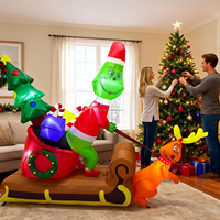 Grinch de Noël gonflable avec chien Max traînant un traîneau, décoration de Noël pour les fêtes de Noël et du Nouvel An, lumière LED