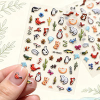 Autocollants 5D en relief pour ongles, animaux sauvages, dessins animés, oiseaux de la forêt, hiboux, plantes, décorations auto-adhésives pour manucure DIY