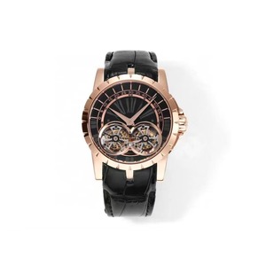 Reloj de movimiento mecánico automático con logotipo personalizado, caja de acero inoxidable de doble tourbillon de alta calidad y correa de cuero genuino. - Product Image 1