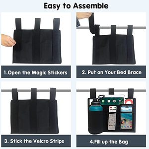 Multi Pocket Hanging <b>Storage</b> Bag <b>Black</b> Wall Mounted Organizer For Bedside Dorm Bunk <b>Bed</b> Use Canvas Material - Product Image 2