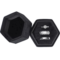 Boîte à bagues hexagonale en velours vintage, noire, à 3 compartiments, pour porte-bagues de mariage, triple support pour alliances de fiançailles et de mariage, personnalisable