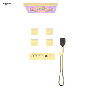 STOTS Pommeau de <span class=keywords><strong>douche</strong></span> thermostatique multifonctionnel <span class=keywords><strong>en</strong></span> laiton avec LED, effet pluie, massage, fonction pause, doux <span class=keywords><strong>et</strong></span> intelligent, pour salle de bain <span class=keywords><strong>et</strong></span> appartement - Product Image 2
