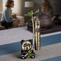 En gros, Porte-encens suspendu en métal et bambou, motif Panda chinois, ensemble cadeau souvenir pour la décoration de la maison, du bureau et du bureau de travail