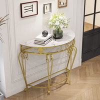 Console d'entrée nordique en fer forgé avec plateau en bois, table demi-hauteur moderne de luxe léger pour couloir d'hôtel, villa et salon