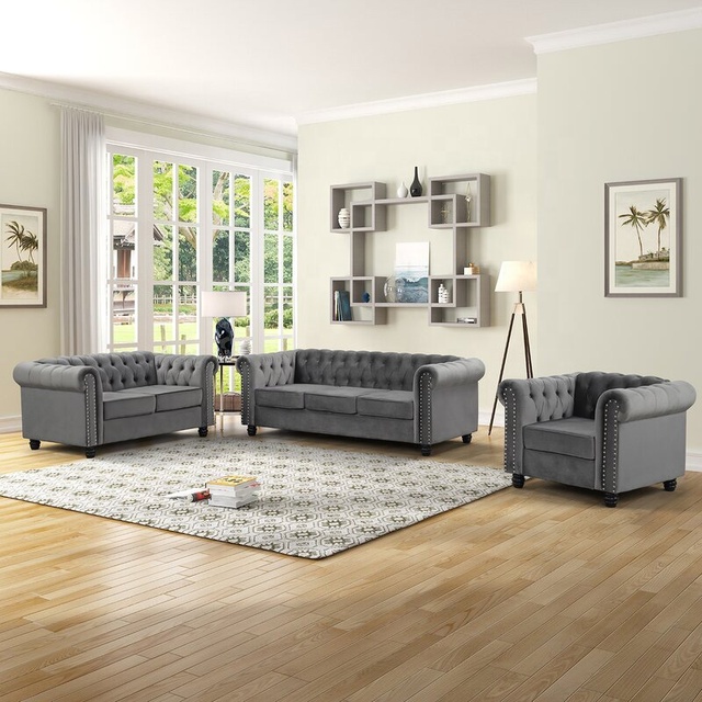 Hot Selling Modern Design Velvet Corner Sofa Set Corner Chesterfield Sofa Corner for Living Room