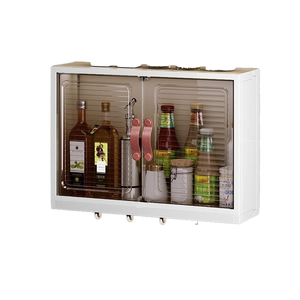 XJH Armoire murale de rangement pour cosmétiques et <span class=keywords><strong>cuisine</strong></span> en plastique non perforé avec portes magnétiques et crochets - Product Image 1