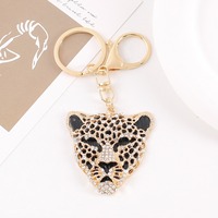 Porte-clés Punk en Alliage Plaqué Or, Tête de Léopard Panthère, Entièrement Sertie de Strass Bling CZ et Émail, pour Clés de Voiture et Cadeaux de Sac à Dos