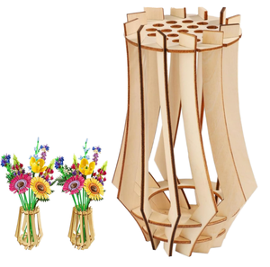 Vase puzzle en bois écologique fait main personnalisé avec gravure pour la décoration de la maison, du bureau, la présentation de fleurs de Noël - Product Image 1