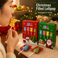 Sucettes de Noël certifiées Halal 20g, formes 3D Père Noël, Bonhomme de neige, Sapin, avec coque en bonbon dur et garniture fruitée moelleuse, pour les fêtes