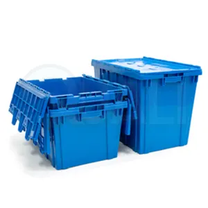 68L ekli kapaklı saklama kabı istiflenebilir plastik saklama kapağı kutusu endüstriyel plastik saklama kutusu menteşeli kapaklı
