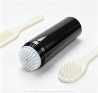 Tube souple noir avec applicateur peigne massant multi-dents en silicone, tube vide pour gommage du cuir chevelu, sérum capillaire, emballage cosmétique