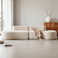 Canapé modulable en velours de style minimaliste, forme cachemire, tons crème, compressé sous vide, pour salon