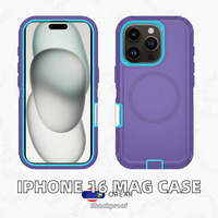 Étui de protection robuste en plastique magnétique pour iPhone 16 16 Pro Max 15 14 13 - Coque arrière antichoc avec recharge sans fil