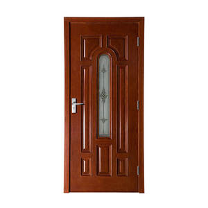 منزل باب المدخل الرئيسي نموذج هندسيا خشب متين لوحة نمط تصميم الزجاج - Product Image 1