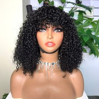 Peluca de Cabello Humano Virgen 100% SDD con Flequillo y Rizos Pixie, Cabello Crudo de Vietnam, 250% Super Double Drawn