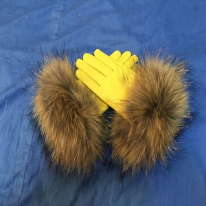 Nouveau Véritable Fourrure De Raton Laveur Manchette Femmes <span class=keywords><strong>Laine</strong></span> Doublé Gants En <span class=keywords><strong>Cuir</strong></span> D'hiver - Product Image 2
