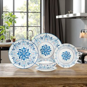 Service de table 20 pièces en porcelaine fine, motif floral, vaisselle artisanale fabriquée en Chine, avec tasses en porcelaine - Product Image 1