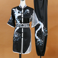 Uniformes de Kung Fu et Arts Martiaux pour Adultes, Noirs Brodés de Paillettes Phénix, pour la Pratique de Changquan et Nanquan, Spectacles de Groupe, 100%