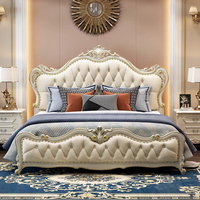 Lit Double Style Européen en Bois Massif 1,8 m Lit Queen Luxe Princesse Pastorale Meuble de Chambre Cuir Français pour Chambre Lit de Mariage