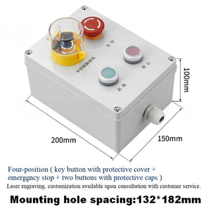 Boîtier de commande étanche IP65 en ABS avec interrupteur à clé 4 directions et bouton d'arrêt d'urgence, doté de deux boutons de protection, boîtier de boutons - Product Image 2