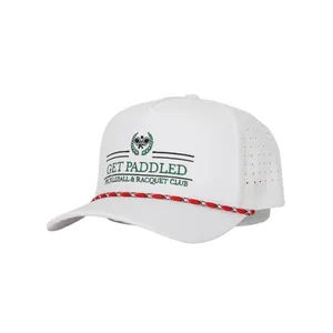 Factory Custom High Quality 5 Panel Embroidery Logo Baseball Cap,Laser Cut Hole Perforated Hat,White Fashion golf Hat rope hat