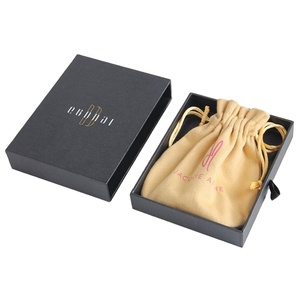 Custom Rigid Drawer Box <b>and</b> Microfiber Drawstring Pouch <b>Set</b> with Gold Foil Logo - Product Image 1