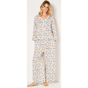 Sang Trọng Thanh Lịch Mềm Pajama Đặt Dài Tay Áo Nút Xuống Đầu Và Eo Đàn Hồi Quần Cho Thoải Mái Ngủ - Product Image 1