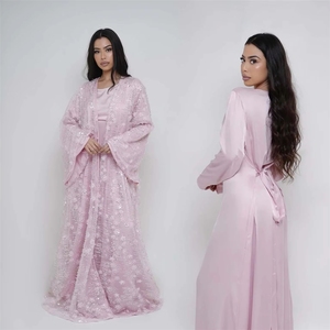 Abaya Personalizada de Lujo para Eid, Kimono Islámico, Vestido Musulmán para Mujer, Diseño Floral Texturizado en 3D, Elegante y Moderno, Conjunto Dubai Sakina 2026 - Product Image 4