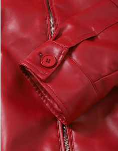 High Quality Zip-Up <strong>Red</strong> Pu Biker Vintage Leather <strong>Jacket</strong> for Men <strong>Waterproof</strong> Windproof Eco-Friendly Solid Color - Product Image 3