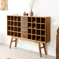 Buffet moderne en bois massif avec éclairage, étagère de rangement et de présentation pour villa, salle à manger, salon
