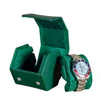 Étui de voyage hexagonal vert-brun pour montre, boîte de rangement multifonctionnelle avec extérieur en cuir et doublure en velours suédé