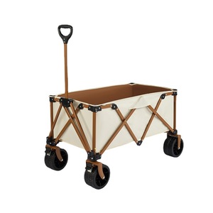 Outdoor Camping Cart Aluminum <b>Foldable</b> Four-Wheel Shopping <b>Trolley</b> Brown Khaki Color - Product Image 3