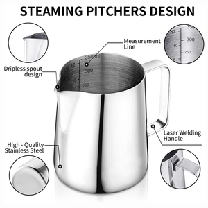 Pichet à <span class=keywords><strong>lait</strong></span> en acier inoxydable Kingze avec logo personnalisé, 12oz/20oz/30oz, outils de <span class=keywords><strong>barista</strong></span>, pichets à <span class=keywords><strong>lait</strong></span> pour latte art - Product Image 5