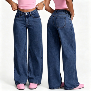 Jeans en denim pour <span class=keywords><strong>femme</strong></span>, style tendance, <span class=keywords><strong>taille</strong></span> haute, <span class=keywords><strong>grande</strong></span> <span class=keywords><strong>taille</strong></span>, coupe droite, ample, décontracté, jambe large, long - Product Image 5