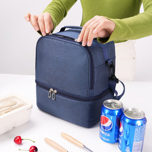 Insulated Lunch Bag Navy Blue Large Capacity Portable Foldable Food Storage Crossbody Bag for Work or Outing - Product Image 1