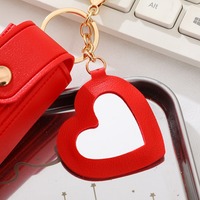 Porte-clés mignon en cuir pour rouge à lèvres liquide, étui à baume à lèvres avec miroir de maquillage, pochette à rouge à lèvres tendance, porte-clés pour rouge à lèvres