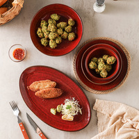Assiettes en céramique style Art déco Eastern Rock pour la rentrée scolaire - Assiettes à légumes, salades et soupes, coloration sous-glaçure rouge four de magnésium