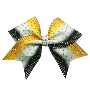 Vente en gros Free Design Logo Brillant Cheer Bows Strass Cheerleading Bows pour les filles