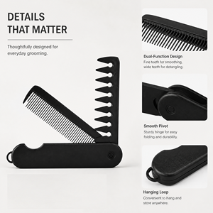 Peigne de poche pliable 2-en-1 pour hommes, portable, à dents fines et larges, design rabattable, pour coiffure et soin de la <span class=keywords><strong>barbe</strong></span>, durable et robuste - Product Image 5