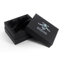 Boîte d'emballage cadeau personnalisée de luxe en papier noir avec couvercle et fond boîte de parfum cosmétique de bijouterie rigide en deux pièces avec intérieur en satin