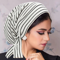 Vente en gros : Foulard-chapeau à longue queue rayé pour femme, en polyester, bonnet hijab, accessoires turban multicolores
