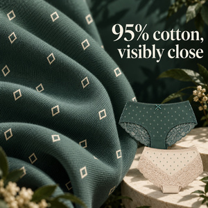 <span class=keywords><strong>Slip</strong></span> <span class=keywords><strong>Donna</strong></span> Sexy a Vita Media in Cotone 95% ed Elastan 5% Traspirante Elasticizzato con Motivo a Rombi Verde Foresta Ecru S-XL con Pizzo - Vendita all'Ingrosso - Product Image 4