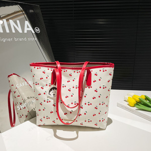 Nouveau style été 2026 : Sac fourre-tout <span class=keywords><strong>en</strong></span> PU imperméable pour filles, motif cerise, tendance, imprimé texturé, double poignée, idéal printemps/automne - Product Image 3