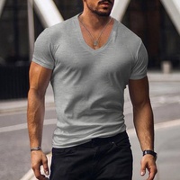 T-shirt Homme Transfrontalier Européen et Américain, Col en V, Couleur Unie, Coupe Slim, Léger, Décontracté, en Coton Mercerisé