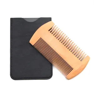 Vente chaude Style ancien bois Double face grille peigne brosse rétro barbe brosse en gros Portable sac en cuir sac