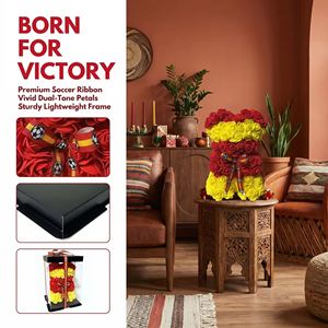 Oso de Peluche con Flores Artificiales para Fanáticos del Fútbol Español, con Cinta de la Bandera Española, Regalo Ideal para Entusiastas del Fútbol en Caja de Regalo - Product Image 3