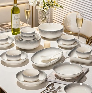 <b>White</b> Grey Ceramic Dinnerware <b>Set</b> Porcelain Bowl Spoon Plates <b>Sets</b> Ceramic <b>Dinner</b> Plates Serving Tableware for Restaurant - Product Image 3