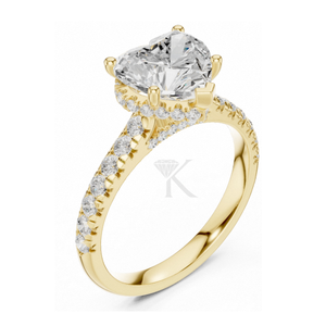 Bague de fiançailles en forme de cœur en or jaune avec halo de diamants caché, bague de promesse pavée, bijoux de mariée élégants, cadeau pour femme - Product Image 2
